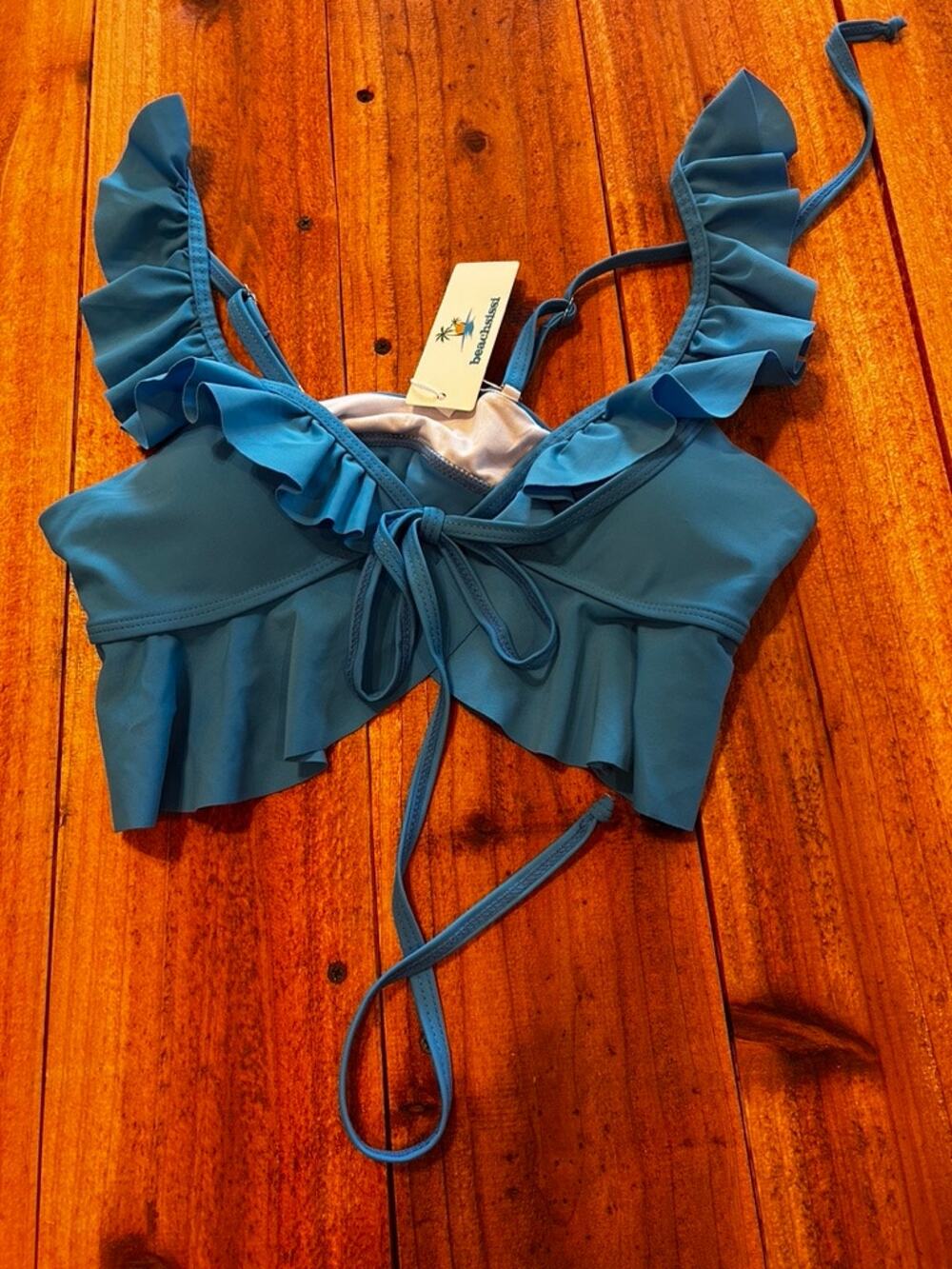 NWOT Beachsissi Blue Ruffle Front Bikini Top - Size M (Pristine Condition)